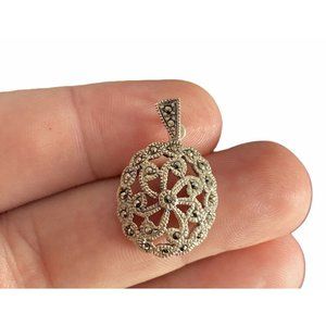 Charles Winston Sterling Silver Marcasite Pendant Dangle Oval Open Work